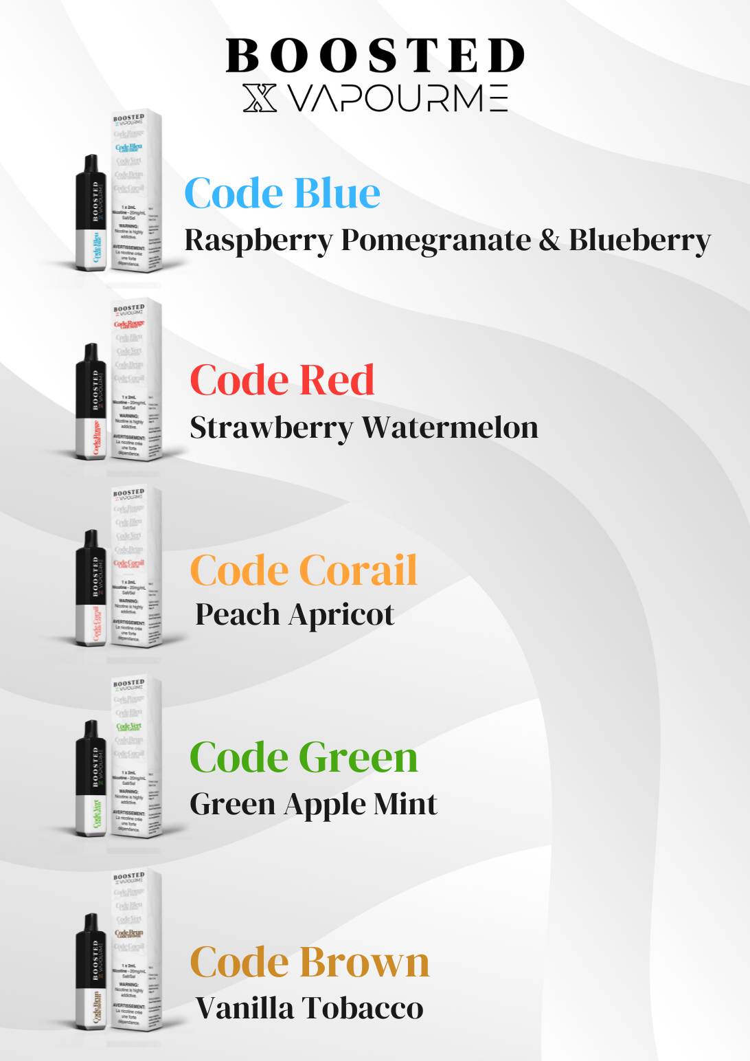 Boosted Bar 2mL Flavour Guide